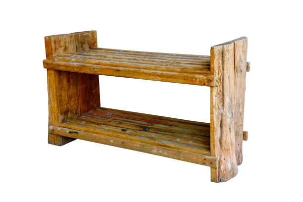 istock Empty wooden shelf vintage isolated 1561823501
