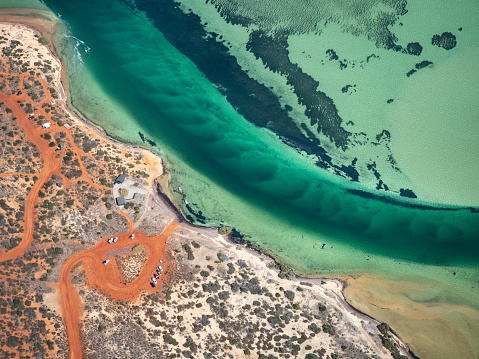 Abstract aerial view of sand ripples and coast line, Shark Bay Western Australia