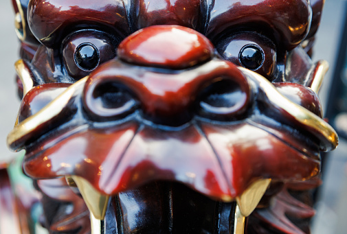 Head Close-up of Chinese Dragon Copper Statue