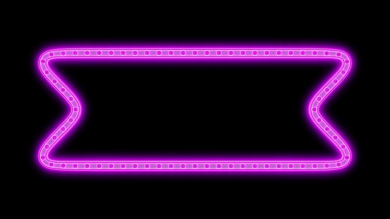 Retro pink frame neon night lights glowing background. 3d render