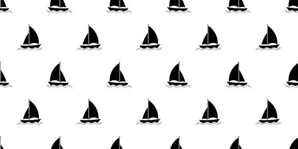 Vector illustration of sailing boat seamless pattern