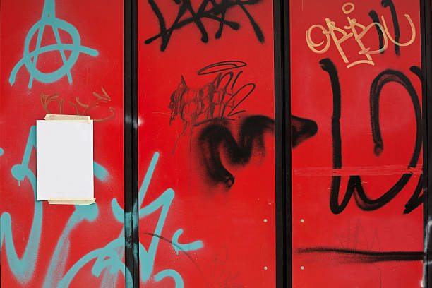 istock Red Door with Graffiti and Blank Paper, Backstreet Scene 156188004
