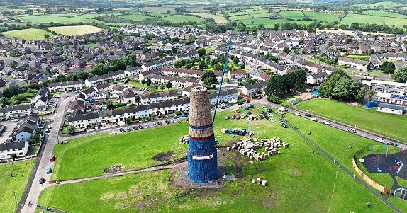 Aerial View of Erecting the Eleventh Night Bonfire Celebrations at Craigyhill Larne Northern Ireland