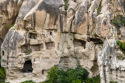 Cappadocia Rock caves turned into pigeon coops. Goreme, Cappadocia, Turkey