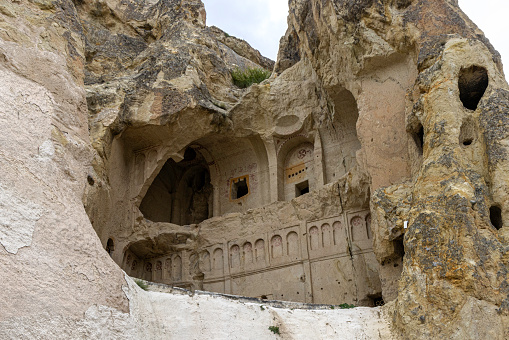 Ruins of a cave church in Cappadocia, Turkey.