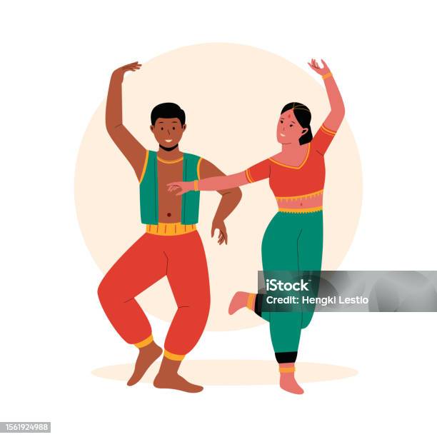 Pasangan India Menampilkan Set Ilustrasi Tari Tradisional Ilustrasi