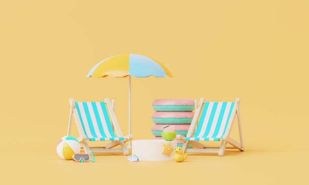 istock Summer vacation beach with Flamingo inflatable ring background concept, Minimal Realistic Display Podium for Product mock-up or Cosmetics with summer pink theme, inflatable ring. 3d rendering 1561972611