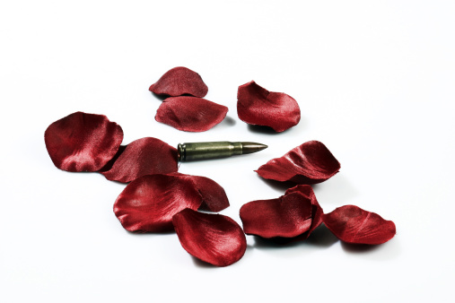 Bullet With Roses Drawing Bullet With Rose Petals On White Stock Photo - Download Image Now ...