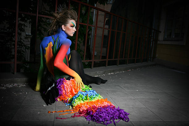 Woman with colorful body painting art stock photo