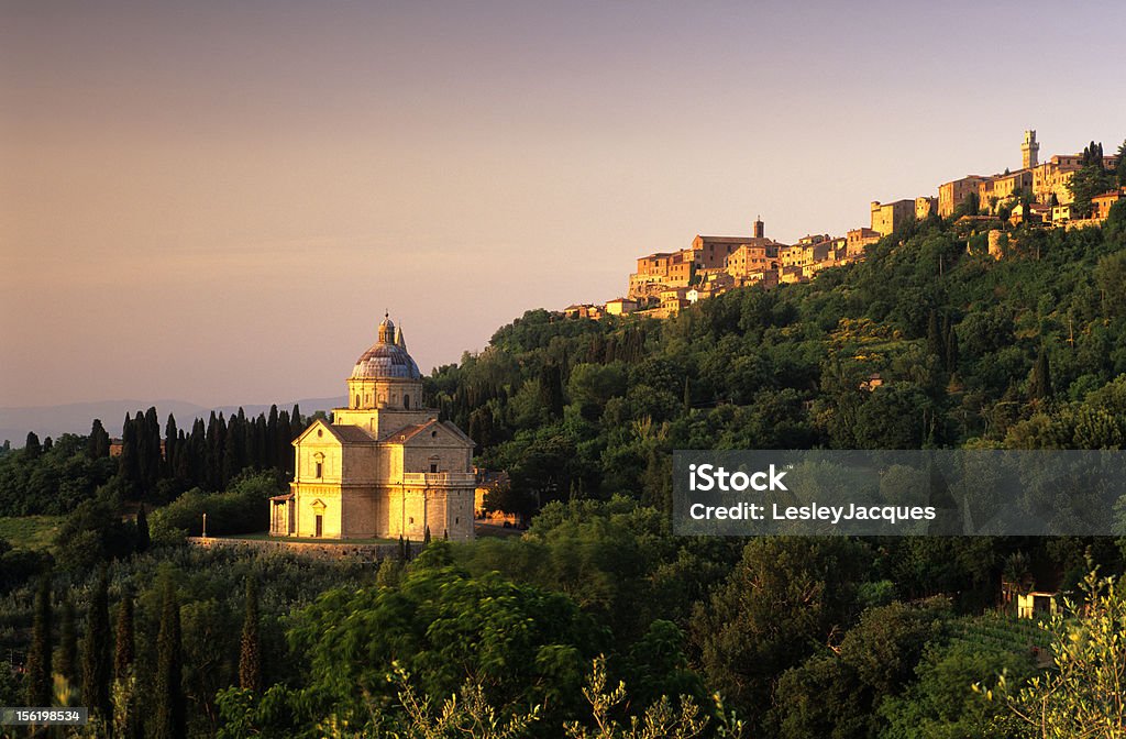 Church of Madonna di San Biagio, Montepulciano This beautiful church is on the outskirts of Montepulciano. Built of honey - and cream - colored travertine, it was begun in 1518. Ancient Stock Photo