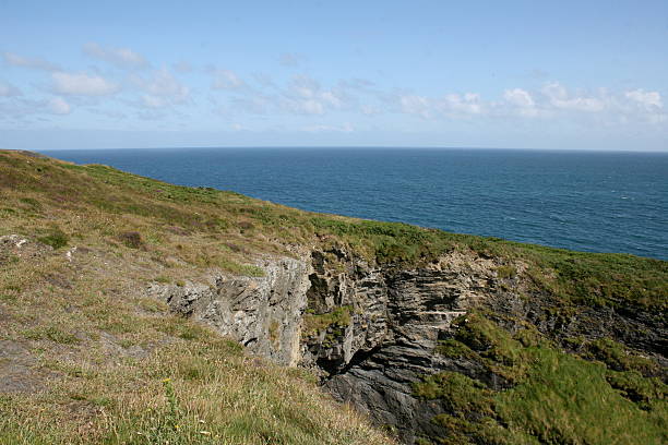 ocean view from the rock stock photo