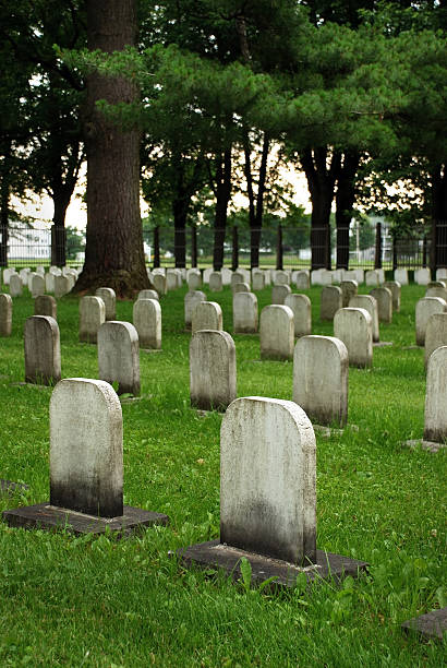 istock Old white tombstones in a cemetery. 156200397
