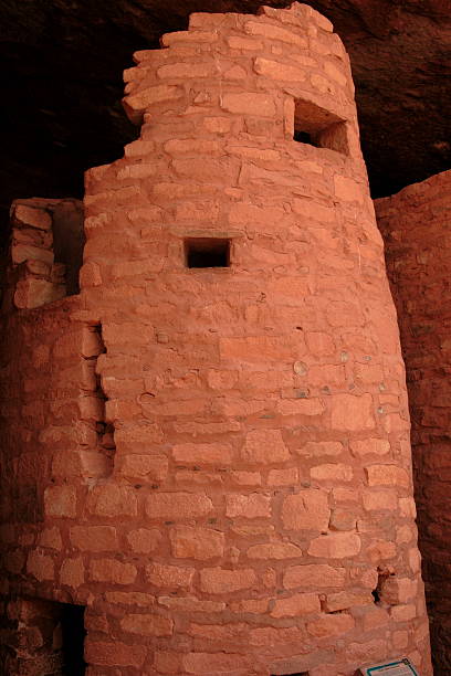 Anasazi Indian Tower An ancient Anasazi Indian tower in the ruins at Manitou Cliff Dwellings in Manitou Springs, CO. cliff dwelling stock pictures, royalty-free photos & images