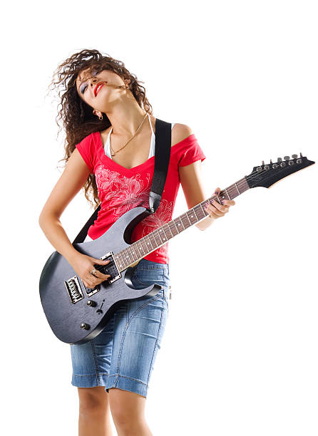 istock Pretty women with electric guitar 156201128