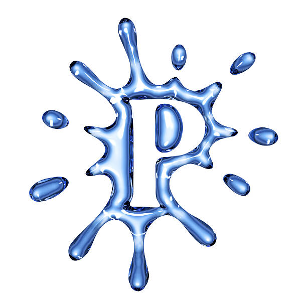 blu acqua splash lettera p - letter p water liquid text foto e immagini stock