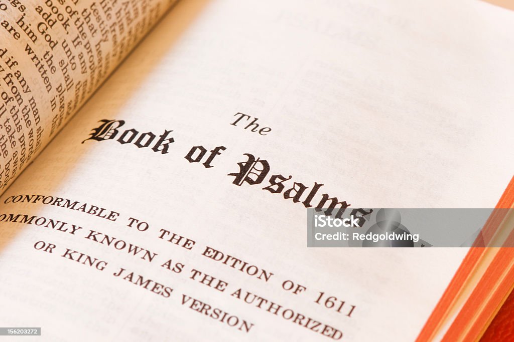 Bible Title Page displaying the Book of Psalms Bible Stock Photo