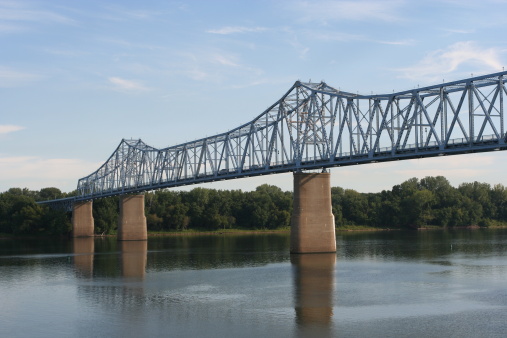 Blue bridge over Ohio River in Owensboro, KY