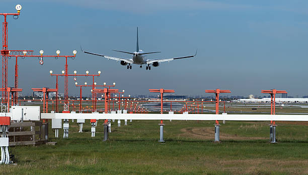 Landing aircraft stock photo