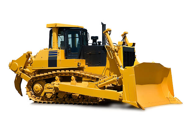 New yellow bulldozer over white stock photo