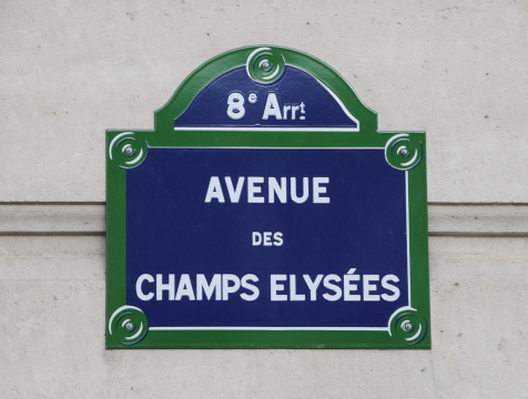 Sign of the famous street in Paris: Avenue des Champs Elysees