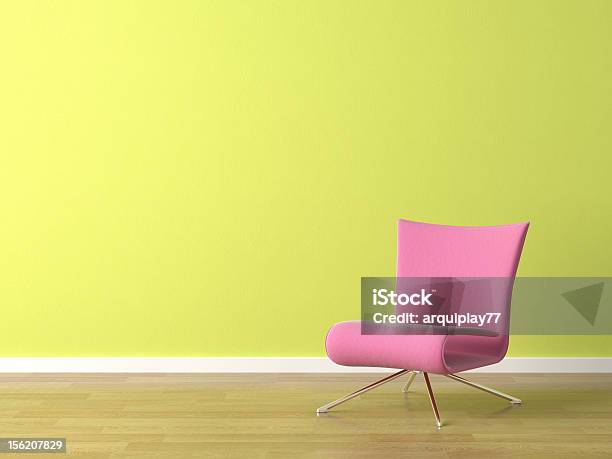 Pink Chair On Green Wall Stock Photo - Download Image Now - Architecture, Colors, Decoration
