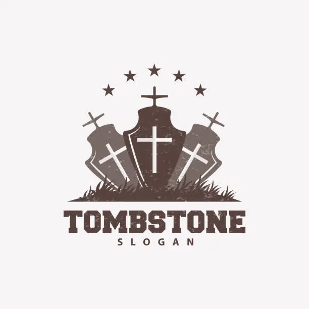 Vector illustration of Tombstone , Tomb Cemetery Cross, Vector Vintage Label, Retro Badge, Inspirational Design