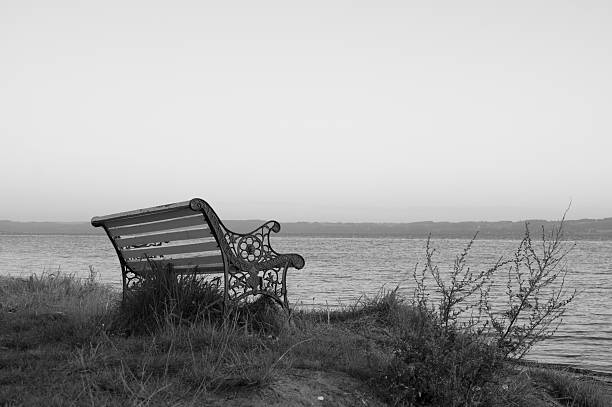 Old iron Bench overlooking the sea stock photo