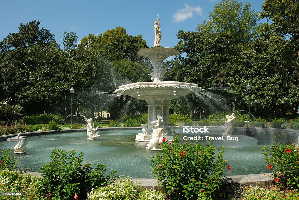 Forsyth Паркуют Fountain Саванна - Стоковые фото Джорджия - штат США роялти-фри
