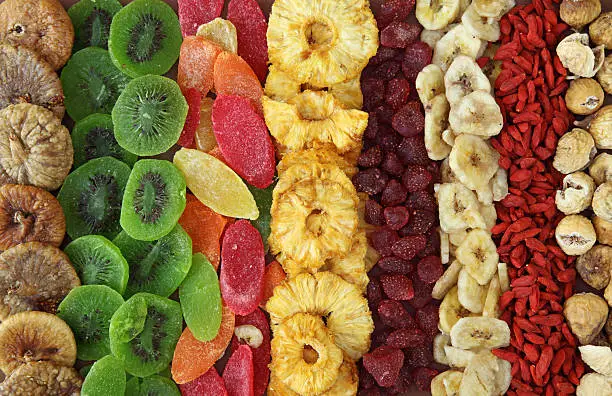 Mix of dried fruits close up
