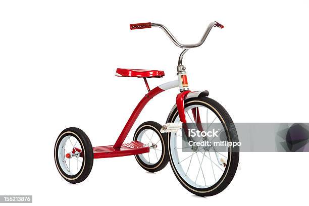 Vintage Red Tricycle Isolated On White Background Stock Photo - Download Image Now - Tricycle, Red, Bicycle