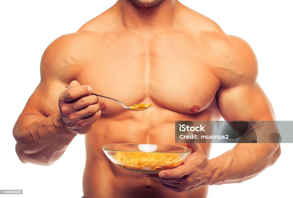 Man and body Man, body and corn flakes. Adult Stock Photo