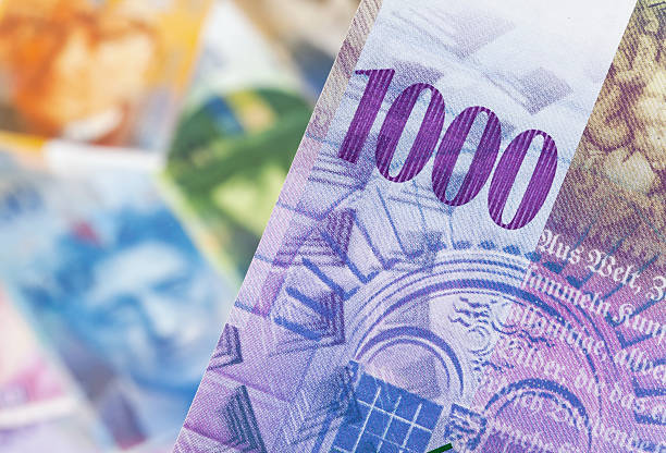 Close-up of colorful a 1000 Switzerland paper currency note stock photo