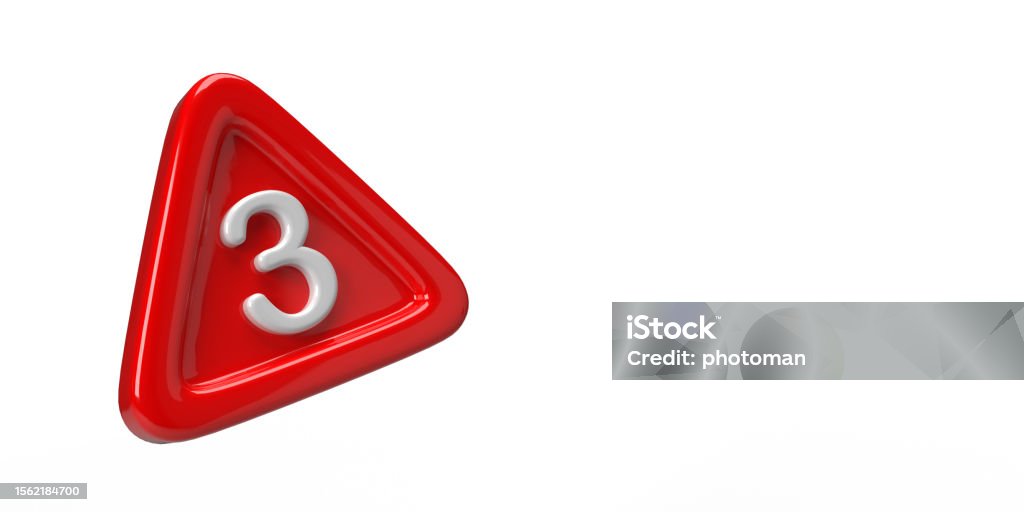 Triangle Warning Sign Number Three Stock Photo - Download Image Now ...
