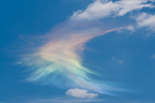 Very rare atmospheric phenomenon called cloud rainbow or circumhorizontal arc.