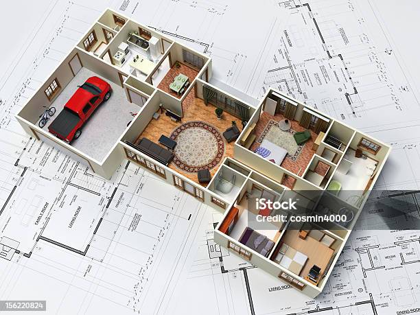 Photo libre de droit de House banque d'images et plus d'images libres de droit de Forme tridimensionnelle - Forme tridimensionnelle, Plan d'architecte, Garage