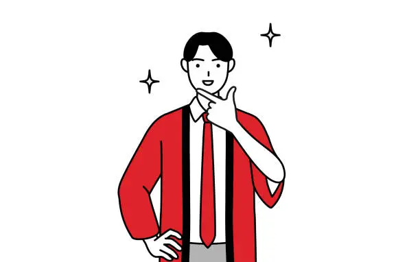 Vector illustration of Man wearing a red happi coat in a confident pose.