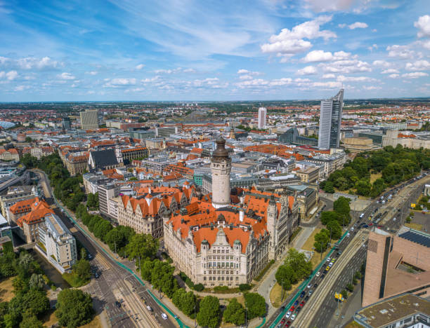 The drone aerial view of Leipzig, Germany.