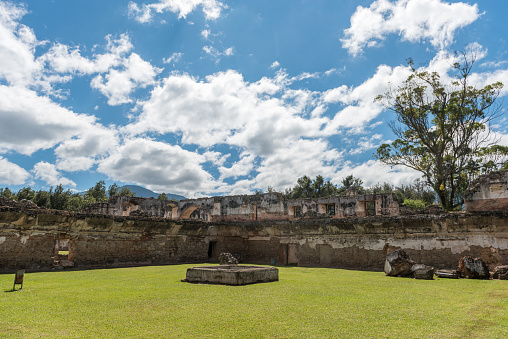 La Recoleccion Architectural Complex in Antigua, Guetemala. It is a former church and monastery of the Order of the Recollects. and its adjacent park in Antigua, Guatemala