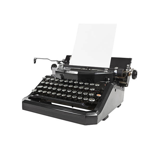 vintage czarny maszyna do pisania z papieru. - single object machine classic style zdjęcia i obrazy z banku zdjęć