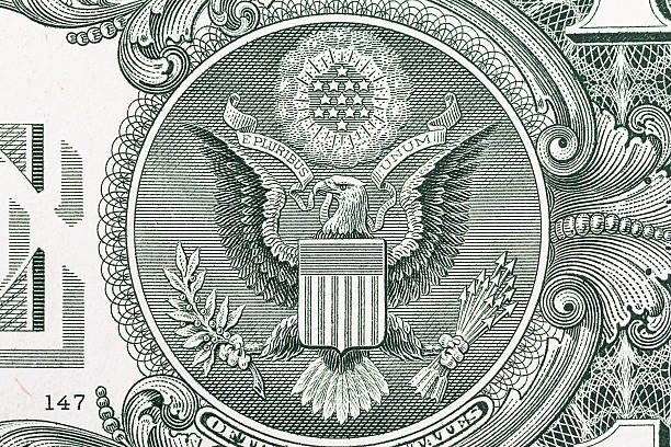 US Dollar Detail Macro shot of the seal of the United States on the US  dollar accipitridae photos stock illustrations