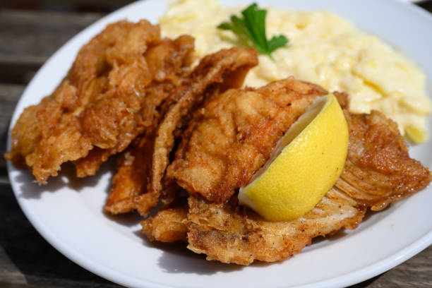 istock Backfisch Deep Fried Fish with Hamburg Style Potato Salad 1562325320