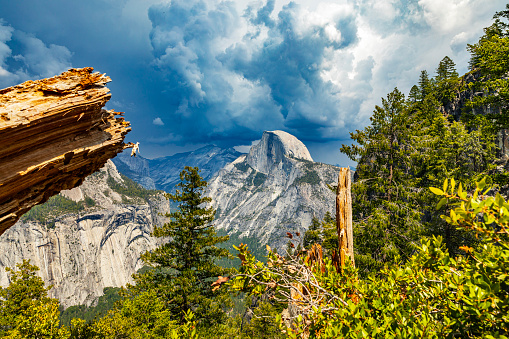 Storm forming over half dome in Yosemite National Park in summer, Yosemite Valley, National Park, California, USA.