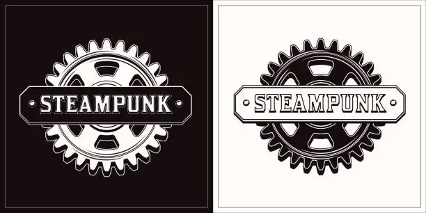 Vector illustration of Monochrome label with gear