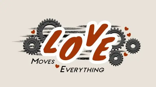 Vector illustration of Vintage love label with gears, text
