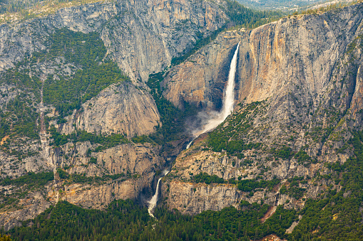 Yosemite Falls viewed from Glacier Point, Yosemite Valley, National Park, California, USA. Viewed from Four Mile Trail.