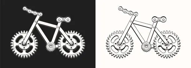 Vector illustration of Bicycle made with gears, metal rails, rivets.