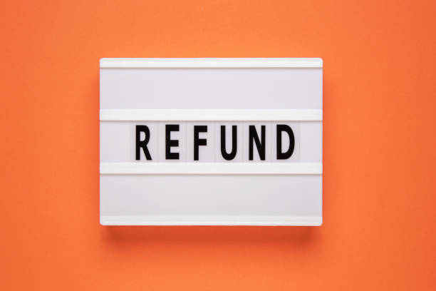 istock Lightbox with word refund on orange background. Business concept 1562414694