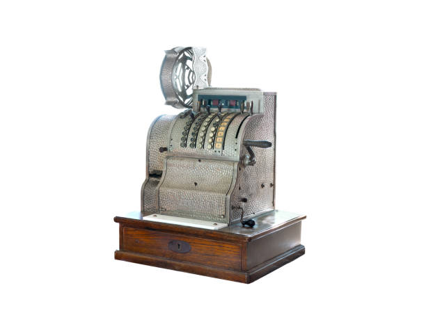 Old cash register isolated on white background. 3d rendering.