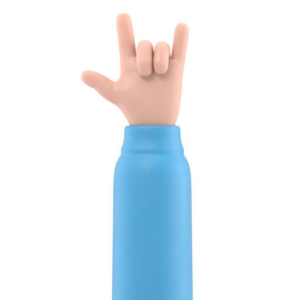 мультяшный жест иконка макет. мультяшный персонаж качает руку на жесте. 3d-рендеринг на белом фоне. - platform rocker стоковые фото и изображения