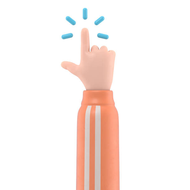 istock Cartoon Gesture Icon Mockup.Cartoon character hand pointing gesture. 3D rendering on white background. 1562459337